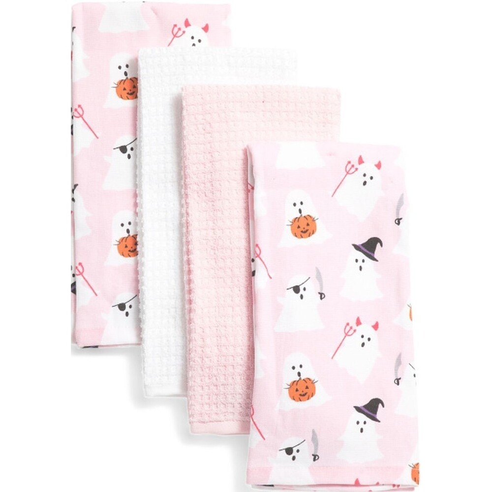 4 Different Jumbo Towels (16"x26") HALLOWEEN COSTUME GHOSTS ON PINK, Kassatex